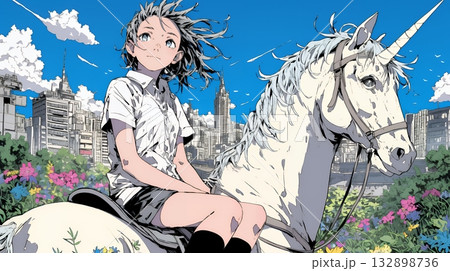 ユニコーンと若い女性