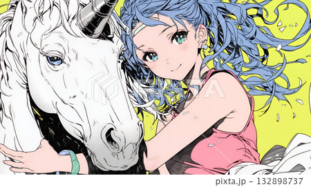 ユニコーンと若い女性