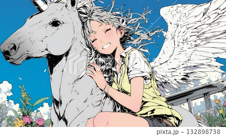 ユニコーンと若い女性 ユニコーンと若い女性 132898738
