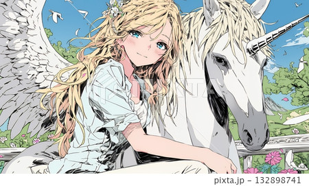 ユニコーンと若い女性