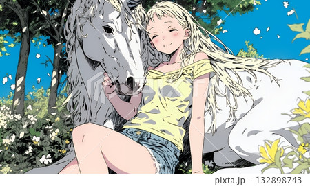 ユニコーンと若い女性