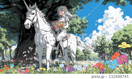 ユニコーンと若い女性