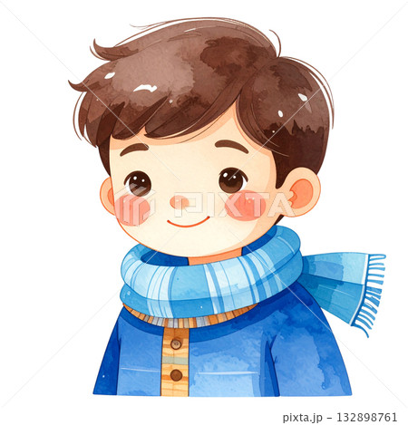 可愛いマフラーの男の子 水彩イラスト 132898761