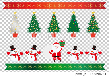 Santa Claus and snowman Christmas illustration set 132898781