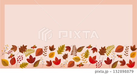 紅葉した落ち葉のフレーム、秋のカラフルリーフイラスト 紅葉した落ち葉のフレーム、秋のカラフルリーフイラスト 132898879