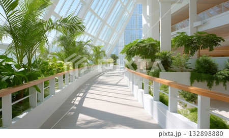 巨大な複合商業施設の中にある緑あふれるアトリウム 132898880