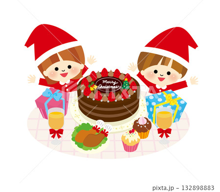 クリスマスケーキを見て喜ぶ子供たち 132898883