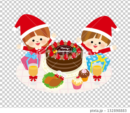 クリスマスケーキを見て喜ぶ子供たち 132898883