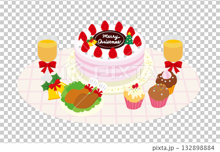 美味しそうなクリスマスケーキと料理 美味しそうなクリスマスケーキと料理 132898884