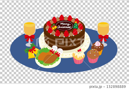 クリスマスケーキとパーティー料理 クリスマスケーキとパーティー料理 132898889