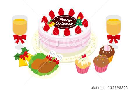 美味しそうなクリスマスケーキと料理 132898893