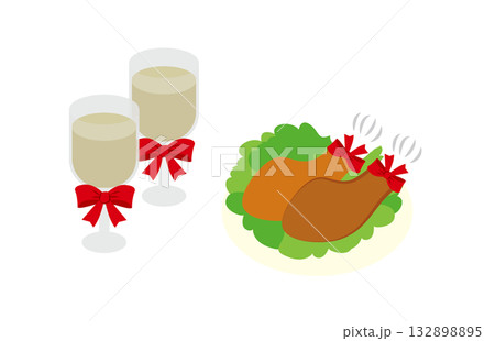 美味しそうなチキンと白ワイン 132898895