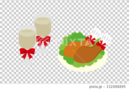 美味しそうなチキンと白ワイン 132898895