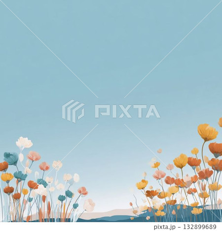下部に花の畑のフラットベクターイラスト 132899689