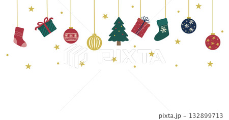 クリスマスバナーのイラスト ツリーとオーナメントとプレゼントの背景 白背景・透過素材クリスマスバナー クリスマスバナーのイラスト ツリーとオーナメントとプレゼントの背景 白背景・透過素材クリスマスバナー 132899713