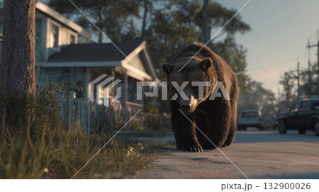 住宅地を歩くヒグマ 132900026