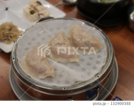 Korean style food. Steamed dumplings 132900388