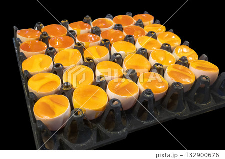 Top view of Songkhla Steamed Egg Yolks focus selective Top view of Songkhla Steamed Egg Yolks focus selective 132900676