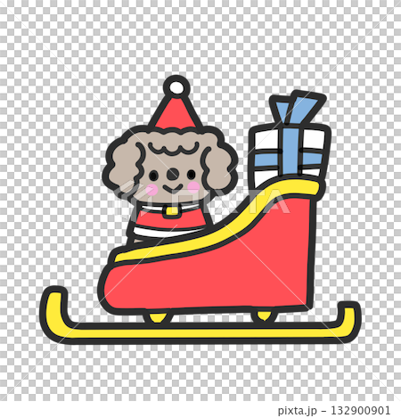 プレゼントがのったソリに乗る可愛いトイプードル プレゼントがのったソリに乗る可愛いトイプードル 132900901