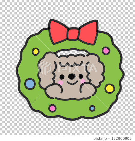 聖誕花圈裡的一隻可愛的玩具貴賓犬 132900903
