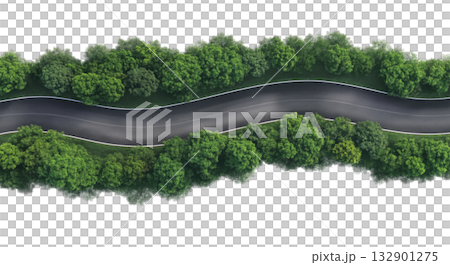 Curved Road in a Forest 132901275