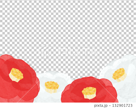 下方是一框手繪的紅白相間的山茶花。 132901723