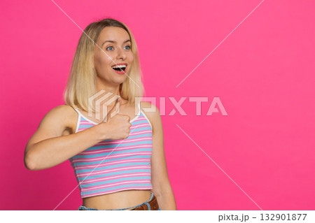 Caucasian woman raises thumbs up agrees give positive reply recommends advertisement likes good idea Caucasian woman raises thumbs up agrees give positive reply recommends advertisement likes good idea 132901877