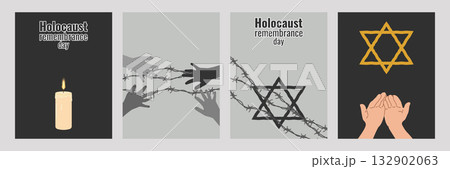 Holocaust Remember Day Honor Legacy Past Fairness. Set artboard. Symbolizes memory justice and history. For web design and educational projects. Vector illustration. Holocaust Remember Day Honor Legacy Past Fairness. Set artboard. Symbolizes memory justice and history. For web design and educational projects. Vector illustration. 132902063
