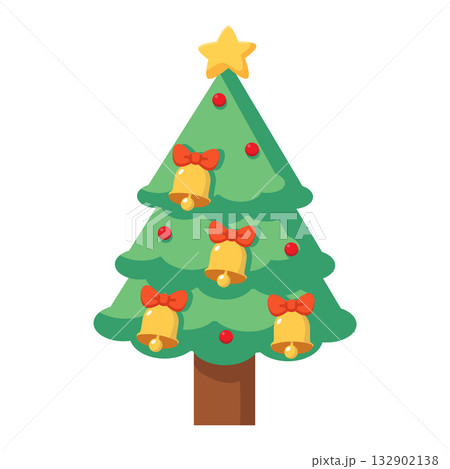 Cartoon Christmas Tree with Bells and Star 132902138