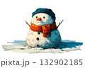 かわいい雪だるまの冬イラスト（白背景／季節イベント素材） 132902185