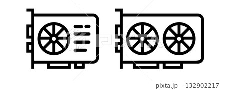 simple black outline icons representing a Graphics Processing Unit GPU or video card with single and dual cooling fans computer hardware gaming cryptocurrency mining simple black outline icons representing a Graphics Processing Unit GPU or video card with single and dual cooling fans computer hardware gaming cryptocurrency mining 132902217