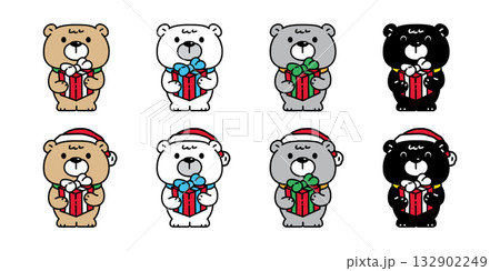 Bear polar christmas gift box santa claus hat icon vector pet character cartoon symbol illustration isolated design Bear polar christmas gift box santa claus hat icon vector pet character cartoon symbol illustration isolated design 132902249