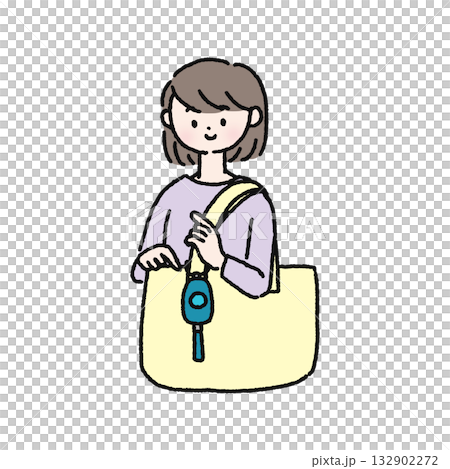 一名女子，她的包包上裝有防盜警報器。 132902272