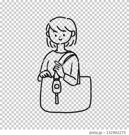 手提包上裝有防盜警報器的女人(線條描圖) 手提包上裝有防盜警報器的女人(線條描圖) 132902273