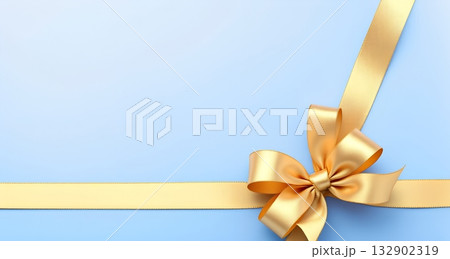 Luxurious Blue gift box with beautiful goldden ribbon on white background 132902319
