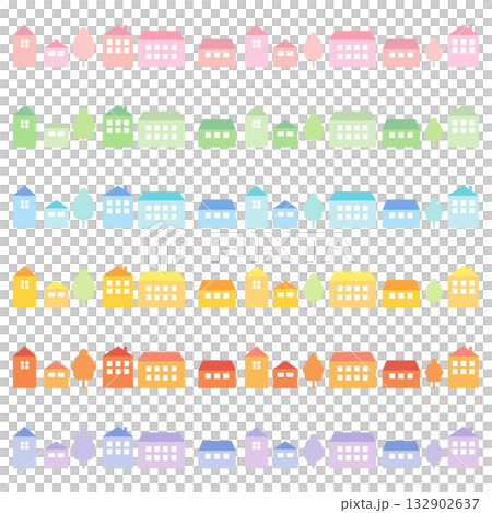 Colorful houses lined street line material set Colorful houses lined street line material set 132902637
