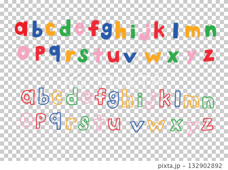 カラフルな手書きのアルファベット小文字 132902892