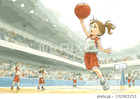 美優シリーズ：シュートをする女性バスケットボール選手 132903253