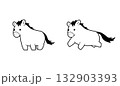 かわいい馬の線画イラスト 132903393