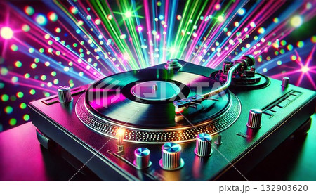 パーティーライトとモダンなターンテーブル 132903620