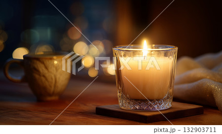 手元のキャンドルと暖かな灯り 132903711