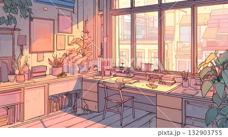 夕暮れのエモい部屋　AI 132903755