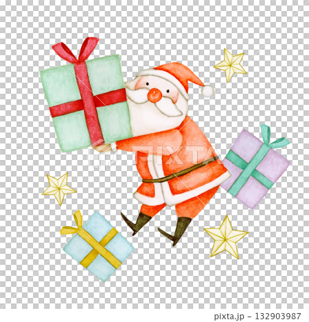 Santa Claus handing out Christmas presents watercolor illustration 132903987