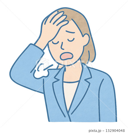 ミスに気づいて焦る女性のイラスト、 うっかりミスをして後悔する女性、 仕事で失敗に気づいたビジネスウ 132904048