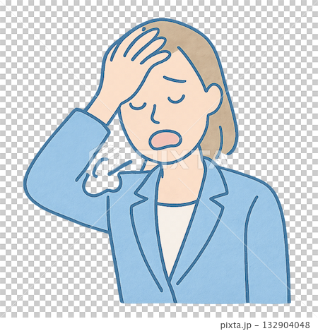 ミスに気づいて焦る女性のイラスト、 うっかりミスをして後悔する女性、 仕事で失敗に気づいたビジネスウ 132904048