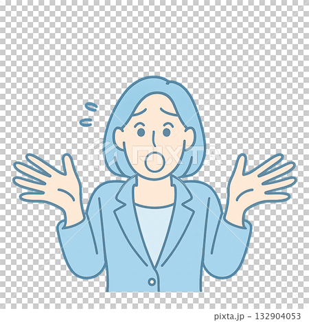 Illustration of a woman shrugging her shoulders with a troubled expression, the reaction of a businesswoman who is unsure how to respond, confused by trouble Illustration of a woman shrugging her shoulders with a troubled expression, the reaction of a businesswoman who is unsure how to respond, confused by trouble 132904053
