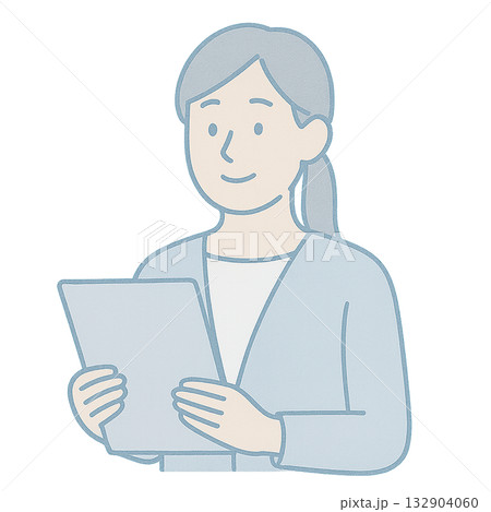 書類を持つ女性のイラスト、 資料を確認する女性のイメージ、 ビジネス書類を手にした女性のイラスト 132904060