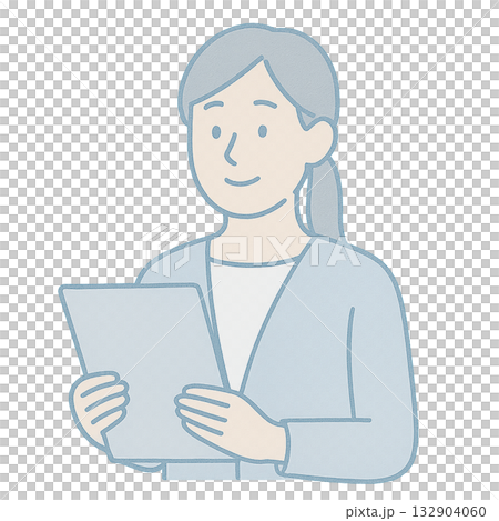 書類を持つ女性のイラスト、 資料を確認する女性のイメージ、 ビジネス書類を手にした女性のイラスト 132904060