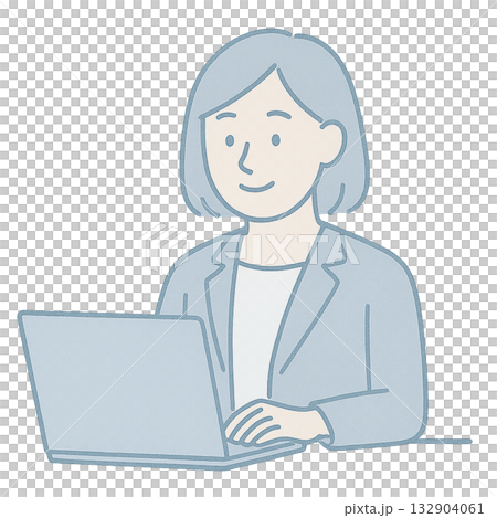 Illustration of a woman working on a laptop, a female businessman working on a PC, a woman working from home 132904061