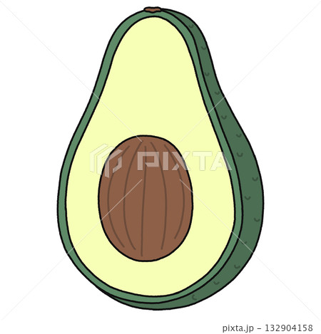 Cute Avocado Half Cutaway Cartoon - Line Color Cute Avocado Half Cutaway Cartoon - Line Color 132904158
